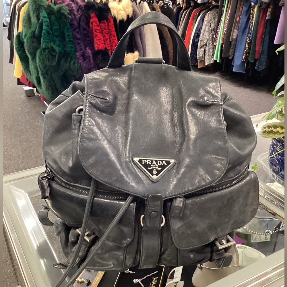 Pre Owned Large Prada Leather Black Backpack